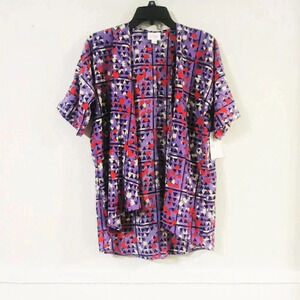 LuLaRoe‎ Bianka Purple Red Open Front Top Kimono 3